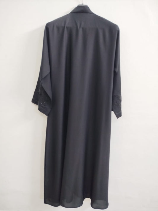 Black Front Open Nida Abaya with Butterfly Embroidery
