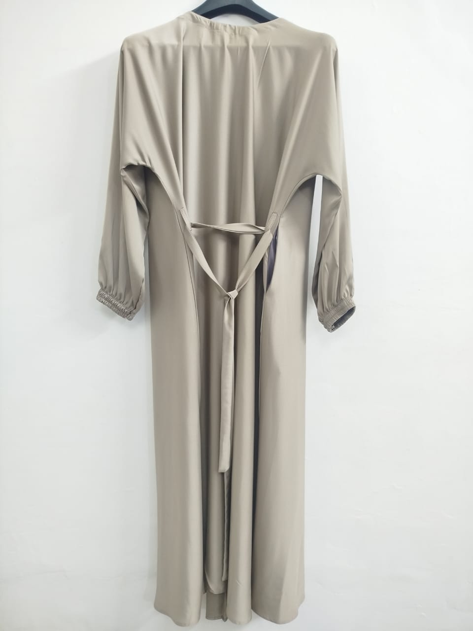 Skin Colored Front Pleated Abaya with Embellished Buttons