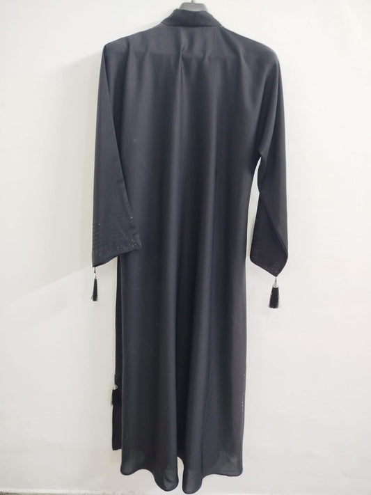 Black Front Open Nida Abaya with Embroidery