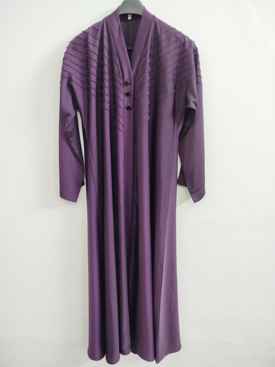 Elegant Front Open V-Pleated Dark Purple Abaya