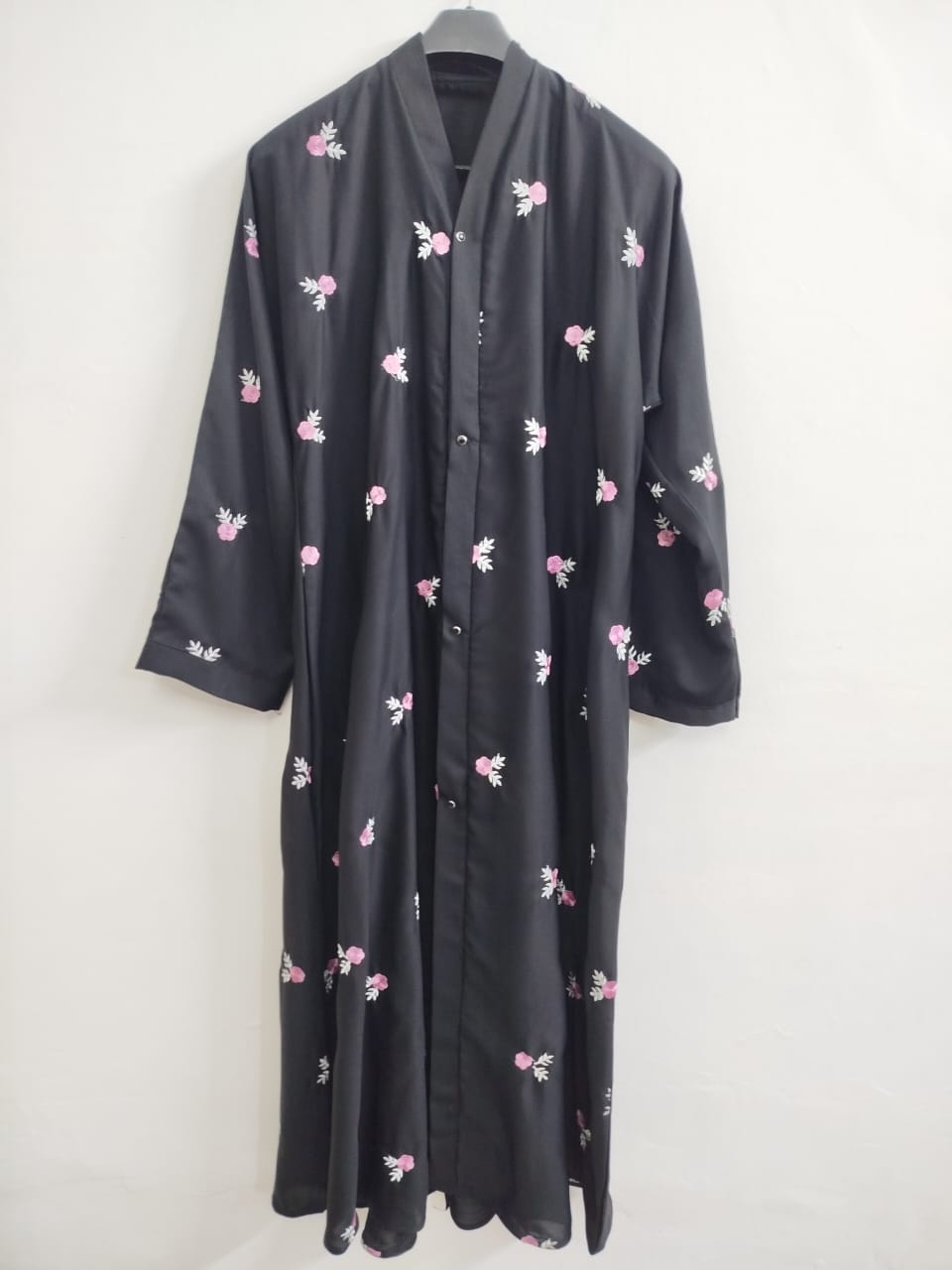 Floral Embroidered Front Open Abaya