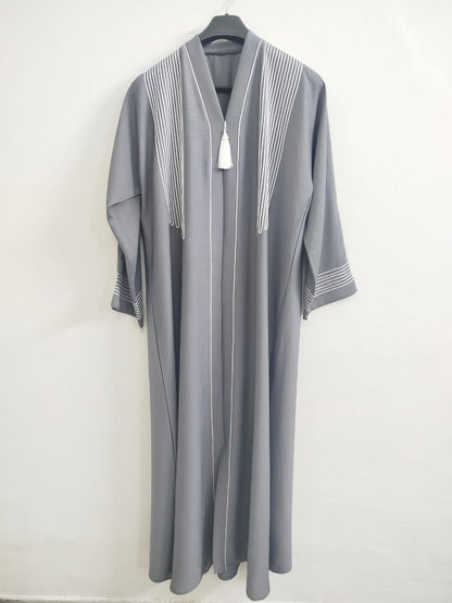 Elite Shoulder-Doori Silver Grey Abaya
