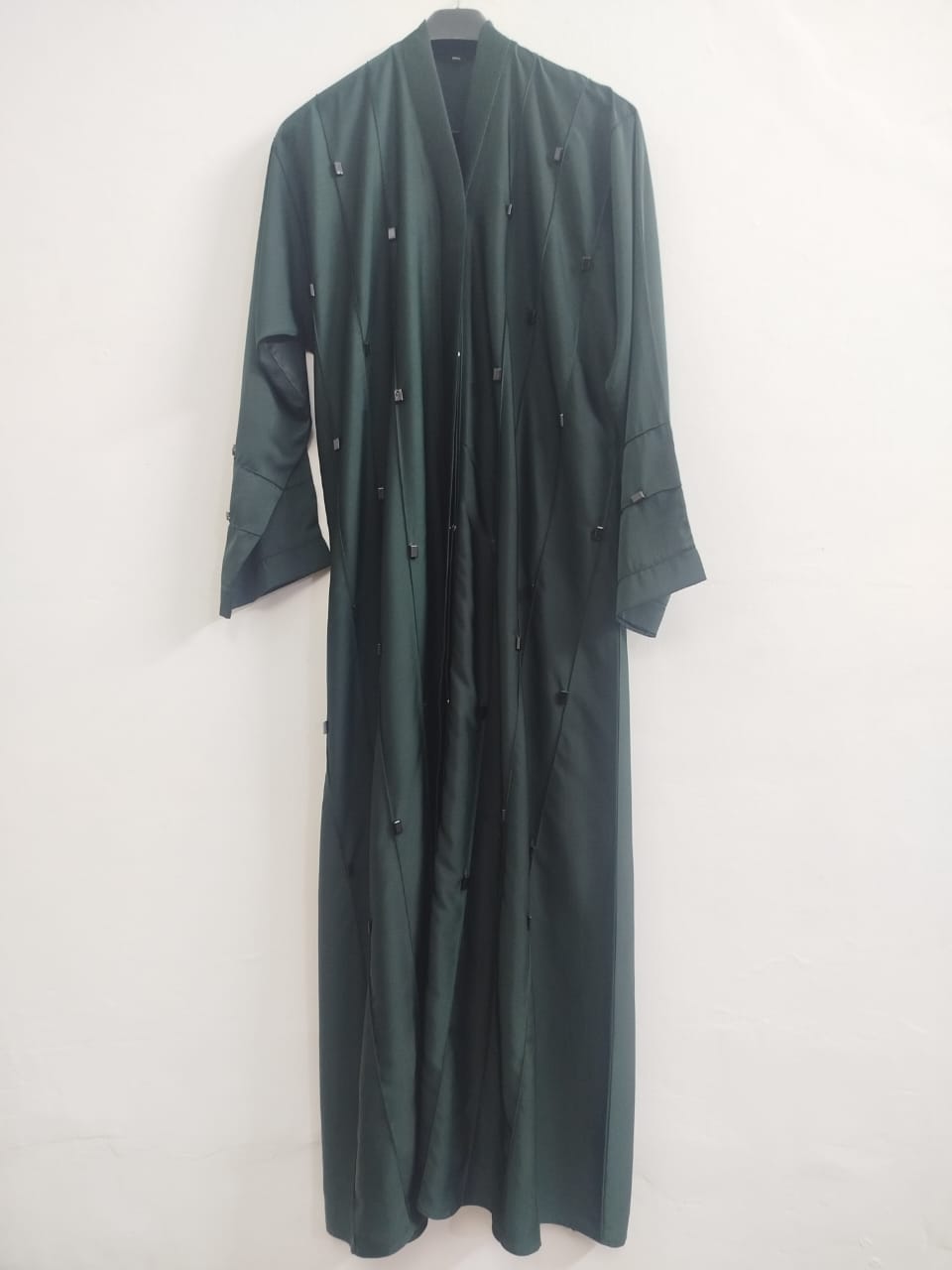 Noor Bottle Green Four-Cut Button Abaya