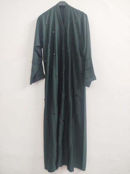 Noor Bottle Green Four-Cut Button Abaya