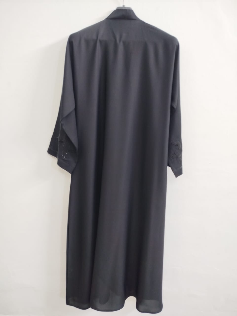 Black Front Open Nida Abaya with Butterfly Embroidery