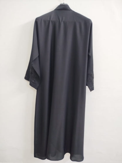 Black Front Open Nida Abaya with Butterfly Embroidery