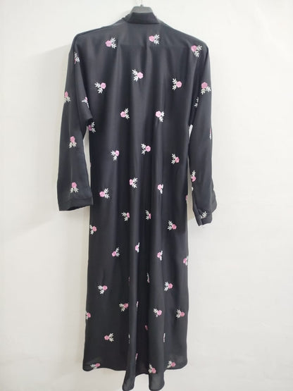Floral Embroidered Front Open Abaya