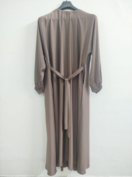Light Brown Front Pleated Abaya with Embellished Buttons