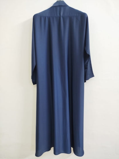 Elegant Front Open V-Pleated Navy Blue Abaya