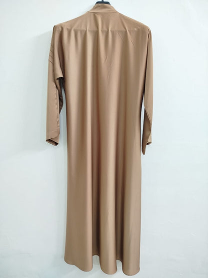 Elegant Front Open V-Pleated Skin Golden Abaya